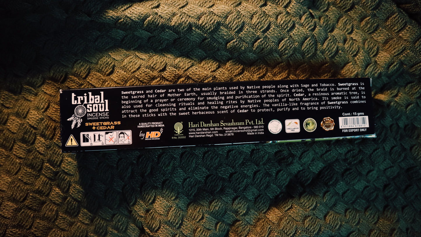 甜草雪松 Sweetgrass & Cedar | 提升內在勇氣&有助睡眠 | Tribal Soul 線香 Incense Sticks