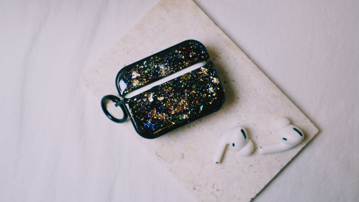 星塵 x 金箔系列|紅點星塵 x 復古香檳金箔 Red Stardust & Champagne Gold Foil|手作AirPods /AirPods Pro Case (Pre-Order)